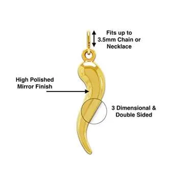 Gold Italian Horn Charm - 10K Solid Gold Pendant - Cornicello