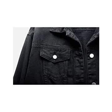 COWOKA Women's Denim Cotton Button Closed Long Sleeve Solid Color Jacket With Pockets Black L