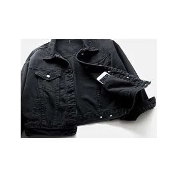 COWOKA Women's Denim Cotton Button Closed Long Sleeve Solid Color Jacket With Pockets Black L
