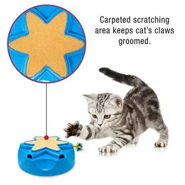 OurPets Catty Whack Interactive Cat Toy (Cat Toys for Stimulating Play, Real Mouse Sound, Rotating Feather for Hunting Instincts & Carpeted Scratching Area) [Cat Toys for Indoor Cat Gifts]