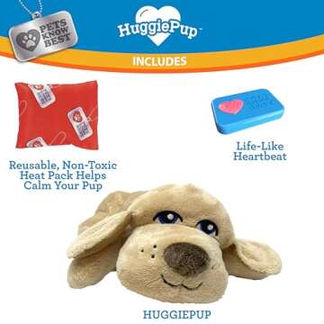 Pets Know Best HuggiePup Cuddly Puppy Behavioral Aid Toy, Great for Crate Training- Pulsing Heartbeat, Heating Pack- Golden Dog