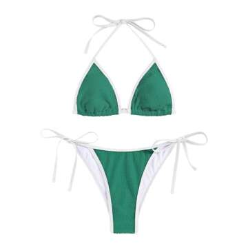 ZAFUL Swim Suits for Women 2024 High Cut Two Piece Bikini Sets Swimsuit Spaghetti Strap Triangle Top Swimwear Bathing Suit Green S