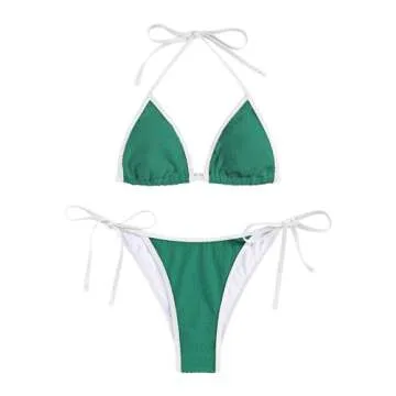 ZAFUL Swim Suits for Women 2024 High Cut Two Piece Bikini Sets Swimsuit Spaghetti Strap Triangle Top Swimwear Bathing Suit Green S