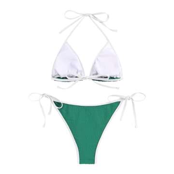 ZAFUL Swim Suits for Women 2024 High Cut Two Piece Bikini Sets Swimsuit Spaghetti Strap Triangle Top Swimwear Bathing Suit Green S