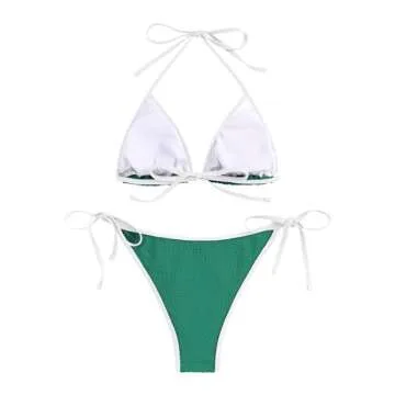 ZAFUL Swim Suits for Women 2024 High Cut Two Piece Bikini Sets Swimsuit Spaghetti Strap Triangle Top Swimwear Bathing Suit Green S