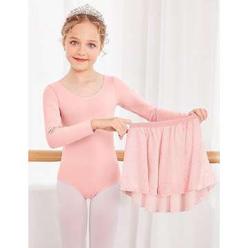 Zaclotre Girls Ballet Leotards Toddler Long Sleeve Crisscross Back Dance Dress Outfit with Removable Shiny Skirt Combo