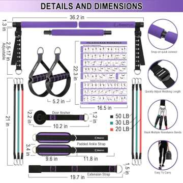 Portable Home Gym, Ppilates bar& Resistance Band bar Combo Set with Handles. Versatile Fitness Equipment for Total Body Workouts - Comes with Workout Posters and Videos