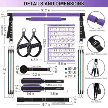 Portable Home Gym, Ppilates bar& Resistance Band bar Combo Set with Handles. Versatile Fitness Equipment for Total Body Workouts - Comes with Workout Posters and Videos