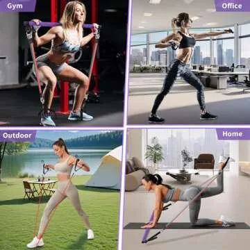 Portable Home Gym, Ppilates bar& Resistance Band bar Combo Set with Handles. Versatile Fitness Equipment for Total Body Workouts - Comes with Workout Posters and Videos