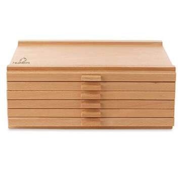 7 Elements 6 Drawer Wooden Artist Storage Supply Box for Pastels, Pencils, Pens, Markers, Brushes and Tools