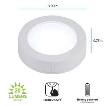 GE Wireless LED Puck Lights, Battery Operated, 20 Lumens, Touch Light, Tap Light, Stick On Lights, U...