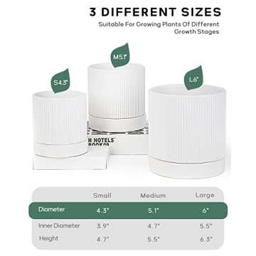 LaDoVita 3 Pack Ceramic Plant Pots 6/5/4 inch, Flowerpot for Indoor Plants with Drainage Holes and T...