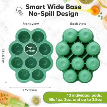 KeaBabies Silicone Baby Food Freezer Tray with Clip-on Lid, 2oz x 10 Pods Baby Food Freezer Molds, B...
