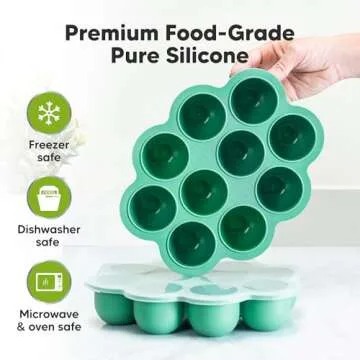KeaBabies Silicone Baby Food Freezer Tray with Clip-on Lid, 2oz x 10 Pods Baby Food Freezer Molds, Breast Milk Freezer Tray, Dishwasher, Microwave, BPA-Free Baby Food Storage Tray (Alpine Green)