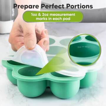 KeaBabies Silicone Baby Food Freezer Tray with Clip-on Lid, 2oz x 10 Pods Baby Food Freezer Molds, Breast Milk Freezer Tray, Dishwasher, Microwave, BPA-Free Baby Food Storage Tray (Alpine Green)