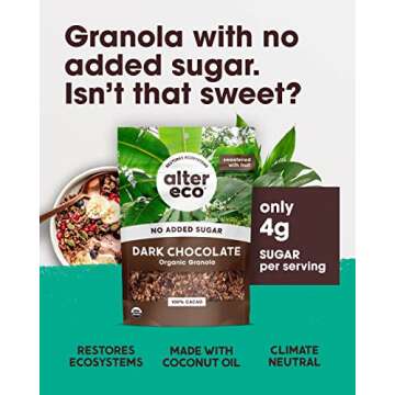 Alter Eco Dark Chocolate Granola, Healthy, Organic Breakfast & Snack, Naturally Sweetened with Fruit...