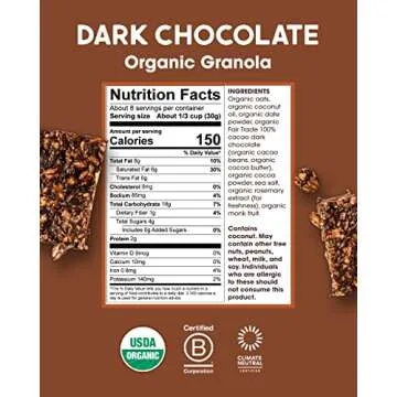 Alter Eco Dark Chocolate Granola, Healthy, Organic Breakfast & Snack, Naturally Sweetened with Fruit, Vegan, No Artificial Sugars or Additives, Regeneratively-Farmed Oats (Dark Chocolate - 1 Pack)