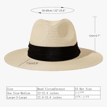 Lanzom Women Wide Brim Straw Panama Roll up Hat Fedora Beach Sun Hat UPF50+ (Khaki) One Size