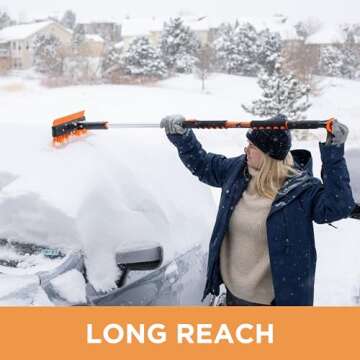 BIRDROCK HOME 60" Extendable Car Snow Brush and Ice Scraper | Lightweight Aluminum Snow Clearing Tool w/Detachable Ice Scraper w/Ergonomic Grip Design | 13" Foam & Bristle Head for Truck Car SUV RV