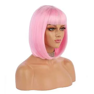 eNilecor Short Bob Hair Wigs 12" Straight with Flat Bangs Synthetic Colorful Cosplay Daily Party Wig...