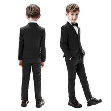 Kids Suits for Boys Tuxedo 5 Pieces Blazer Vest Pants Shirt Slim Fit Suits for Boys Size 6 Black