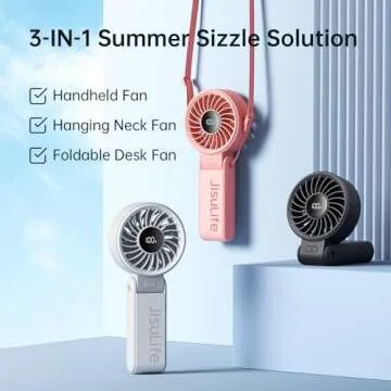 JISULIFE Handheld Fan Life7 – Ultimate Flexibility: High-Power Motor, LED Display, 5000mAh Recharg...