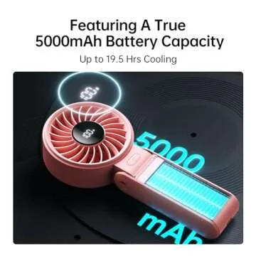 JISULIFE Handheld Fan Life7 – Ultimate Flexibility: High-Power Motor, LED Display, 5000mAh Rechargeable, 5-Speed, Foldable Design, 3-IN-1 Portable Hand/Desk/Neck Fan for Travel, Gift for Women (Pink)