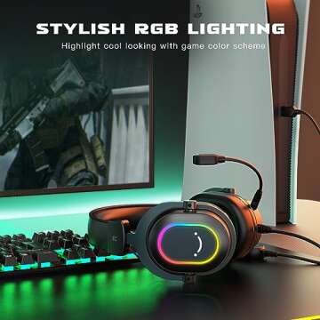 FIFINE Gaming Headset for PC-Wired Headphones with Microphone-7.1 Surround Sound Computer USB Headset for Laptop, Streaming Headphones on PS4/PS5, with EQ Mode, RGB, Soft Ear Pads - AmpliGame H6