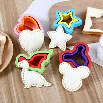 Elfkitwang Sandwich Cutter and Sealer Set,4 Pcs Bread Sandwich Decruster Pancake Maker DIY Cookie Cutters for Kids Bento,Heart Dinosaur Star Mouse Shapes Mold.