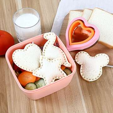 Elfkitwang Sandwich Cutter and Sealer Set,4 Pcs Bread Sandwich Decruster Pancake Maker DIY Cookie Cutters for Kids Bento,Heart Dinosaur Star Mouse Shapes Mold.