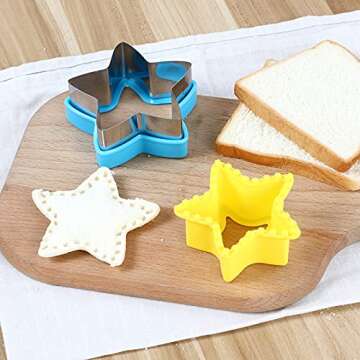Elfkitwang Sandwich Cutter and Sealer Set,4 Pcs Bread Sandwich Decruster Pancake Maker DIY Cookie Cutters for Kids Bento,Heart Dinosaur Star Mouse Shapes Mold.
