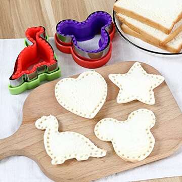 Elfkitwang Sandwich Cutter and Sealer Set,4 Pcs Bread Sandwich Decruster Pancake Maker DIY Cookie Cutters for Kids Bento,Heart Dinosaur Star Mouse Shapes Mold.
