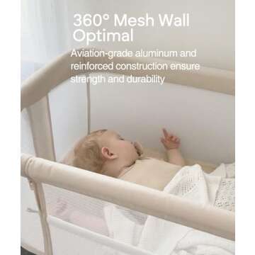Fodoss Baby Bassinets Bedside Sleeper - All Mesh Bedside Bassinet with Wheels, 7 Height Adjustable B...