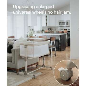 Fodoss Baby Bassinets Bedside Sleeper - All Mesh Bedside Bassinet with Wheels, 7 Height Adjustable Baby Bassinet for Infants, Beige