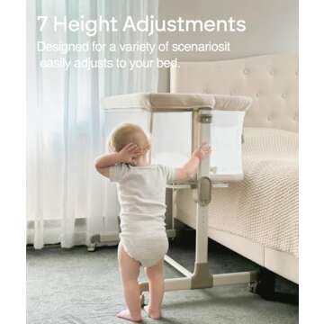 Fodoss Baby Bassinets Bedside Sleeper - All Mesh Bedside Bassinet with Wheels, 7 Height Adjustable Baby Bassinet for Infants, Beige