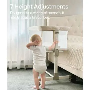 Fodoss Baby Bassinets Bedside Sleeper - All Mesh Bedside Bassinet with Wheels, 7 Height Adjustable Baby Bassinet for Infants, Beige