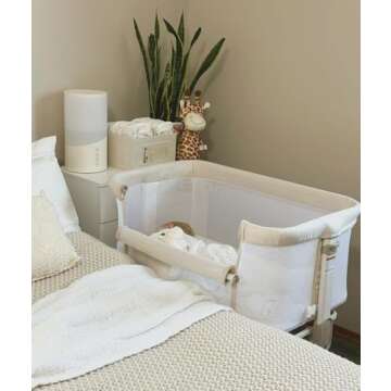 Fodoss Baby Bassinets Bedside Sleeper - All Mesh Bedside Bassinet with Wheels, 7 Height Adjustable Baby Bassinet for Infants, Beige