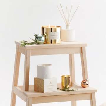 Thymes Frasier Fir Candle - Gilded Collection - Wood Grain Ceramic Design with 24-Karate Gold Rim - Mountain Fresh Fragrance - Elegant Winter Candle Scents - Gifts for Women & Men (Petite, 6 oz)