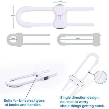 QT BABY Baby Proofing Cabinet Locks | Adjustable U Shaped Baby Safety Latches for Drawers, Fridge, Closet |Modern Baby Proofing Cabinet Lock with Extra Secure Lock Buttons (Pack of 2, White)