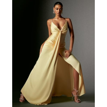Elegant BELLA BARNETT Yellow Satin Dress for Women