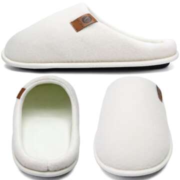 ONCAI Mens Scuff Slippers Cozy Memory Foam Knit Felt Warm House Shoes Slip On Indoor/Outdoor with Arch Surpport White Size 8.5