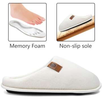 ONCAI Mens Scuff Slippers Cozy Memory Foam Knit Felt Warm House Shoes Slip On Indoor/Outdoor with Arch Surpport White Size 8.5