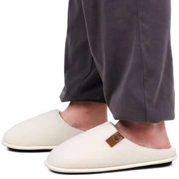 ONCAI Mens Scuff Slippers Cozy Memory Foam Knit Felt Warm House Shoes Slip On Indoor/Outdoor with Arch Surpport White Size 8.5