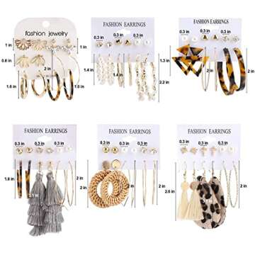 Makone 36 Pairs Fashion Earrings for Women, Stylish Teen Girls Tassel Dangle Earring & Pearl Stud Je...