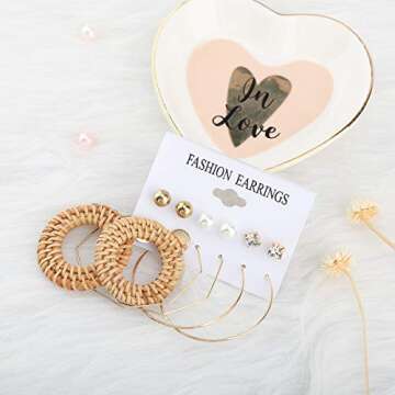 Makone 36 Pairs Fashion Earrings for Women, Stylish Teen Girls Tassel Dangle Earring & Pearl Stud Jewelry Set, Leather/Rattan/Gold/Acrylic Hoop Eardrop for Friend Birthday, Valentine, Christmas Gifts