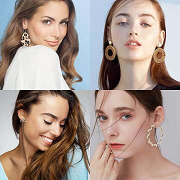 Makone 36 Pairs Fashion Earrings for Women, Stylish Teen Girls Tassel Dangle Earring & Pearl Stud Jewelry Set, Leather/Rattan/Gold/Acrylic Hoop Eardrop for Friend Birthday, Valentine, Christmas Gifts