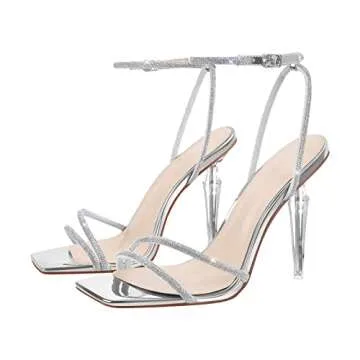 LISHAN Clear Rhinestone High Heels for Wedding Parties