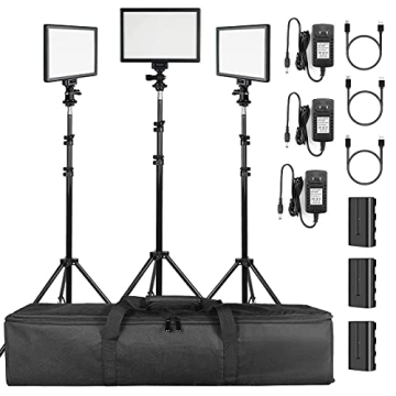 SUPON 3 Pack LED Video Light Stand Lighting Kit with Battery/Charger for Studio Photography YouTube ...