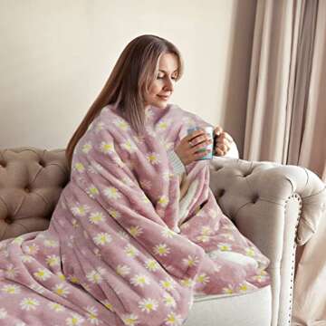 GOQO TOMO Electric Heated Blanket 50" x 60" Throw Blanket with 12 Heating Levels for Home Office Use Pink Flower - F5060