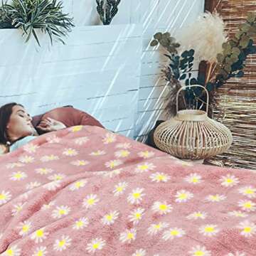 GOQO TOMO Electric Heated Blanket 50" x 60" Throw Blanket with 12 Heating Levels for Home Office Use Pink Flower - F5060